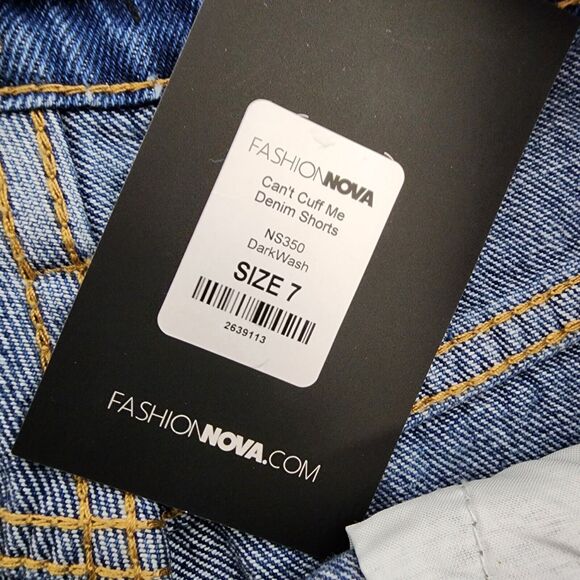 Fashion Nova Womens Denim Shorts Size 7 Blue High Rise Button Fly Distressed Rip - Picture 8 of 11